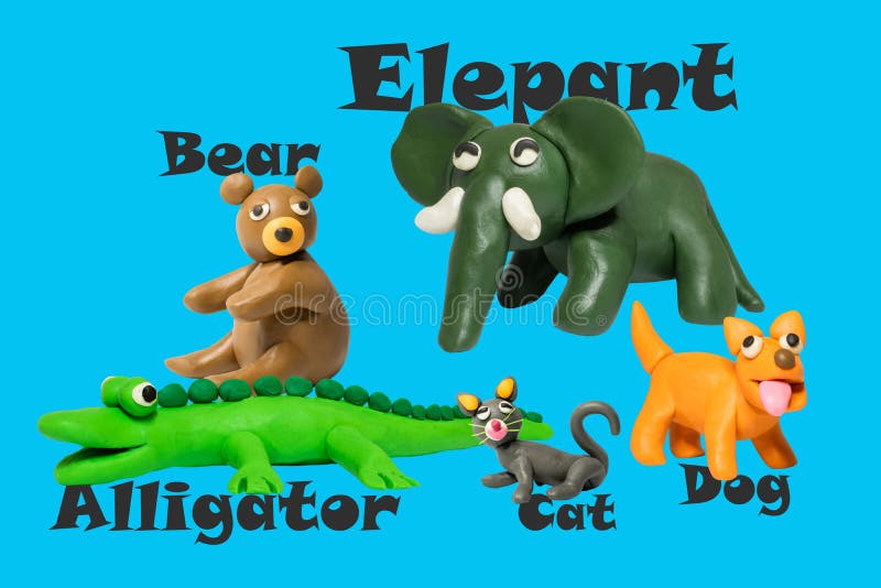Statues like cute animals for children, like children`s toys. Molding from plasticine to enhance royalty free stock photo
