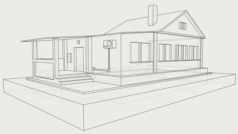 Technical drawing of the gray house vector illustration