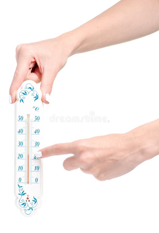 Thermometer room in hand stock photos