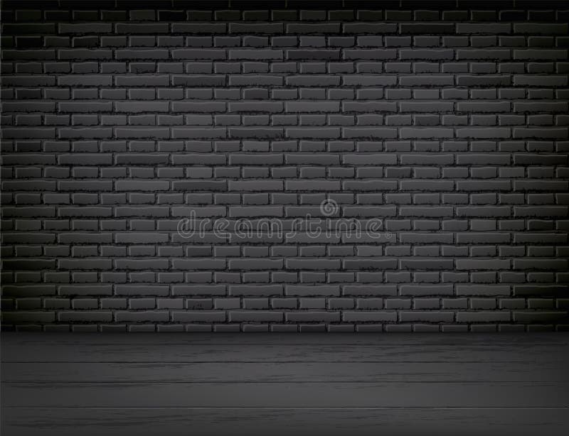 Vector realistic black brick wall wood floor room. Vector realistic empty room interior with black brick wall and wooden floor in cozy modern design. Comfortable vector illustration