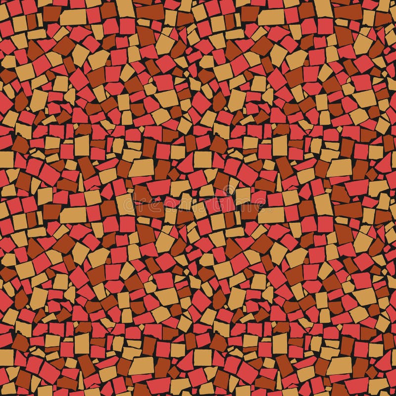 Vector seamless texture of red, yellow and brown asymmetric decorative tiles wall. Vector illustration stock illustration