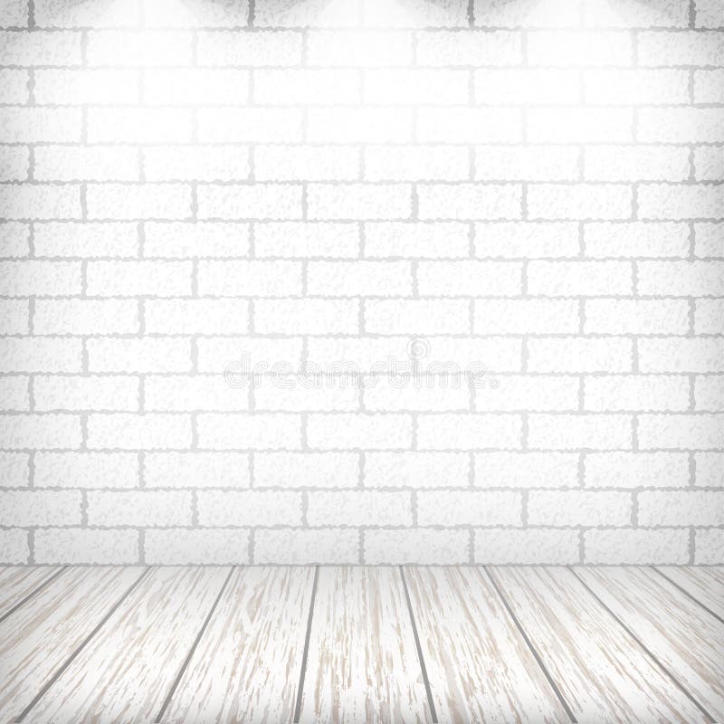 White brick wall with wooden floor. And spotlights in a vintage interior. Vector eps10 illustration stock illustration