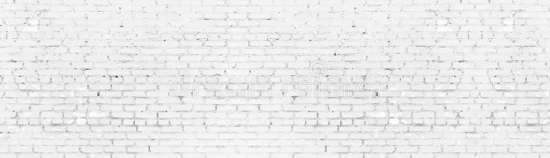 Whitewashed shabby brick wall wide panoramic texture. White painted aged brickwork panorama. Long light background. Whitewashed shabby brick wall wide panoramic royalty free illustration