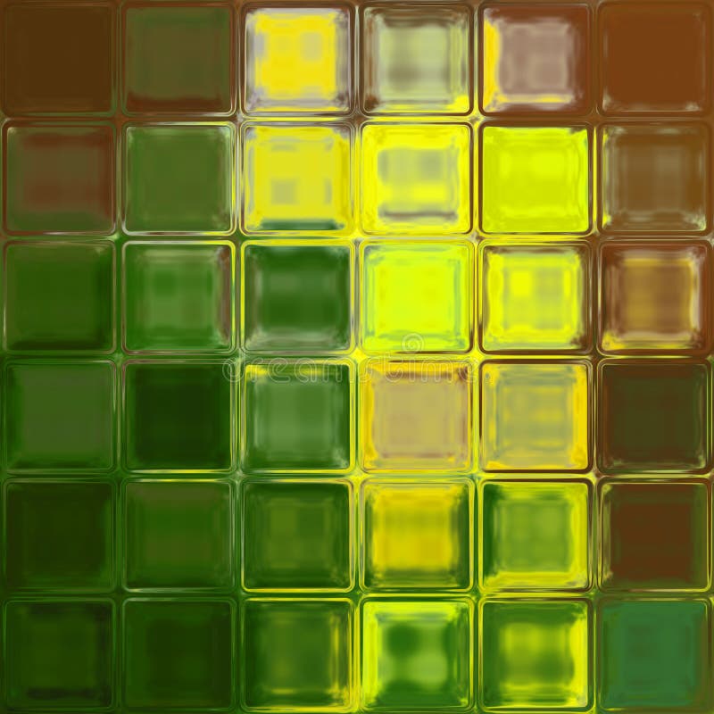 Yellow green brown glass tiles background. Digitally rendered design royalty free illustration