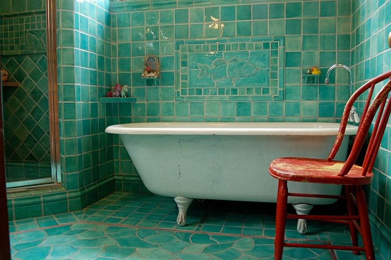 Бирюзовая ванная в стиле ретро - Дизайн интерьера