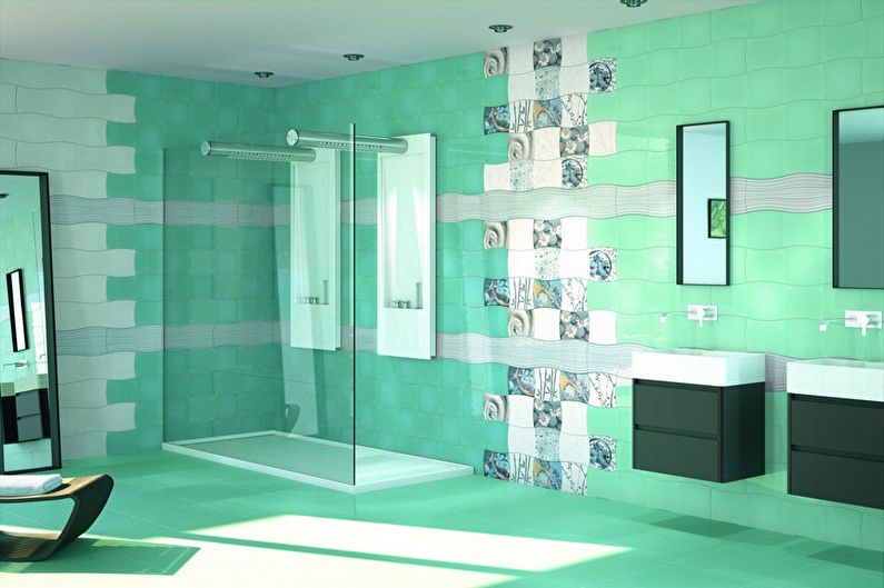 Дизайн бирюзовой ванной комнаты - Отделка потолка
