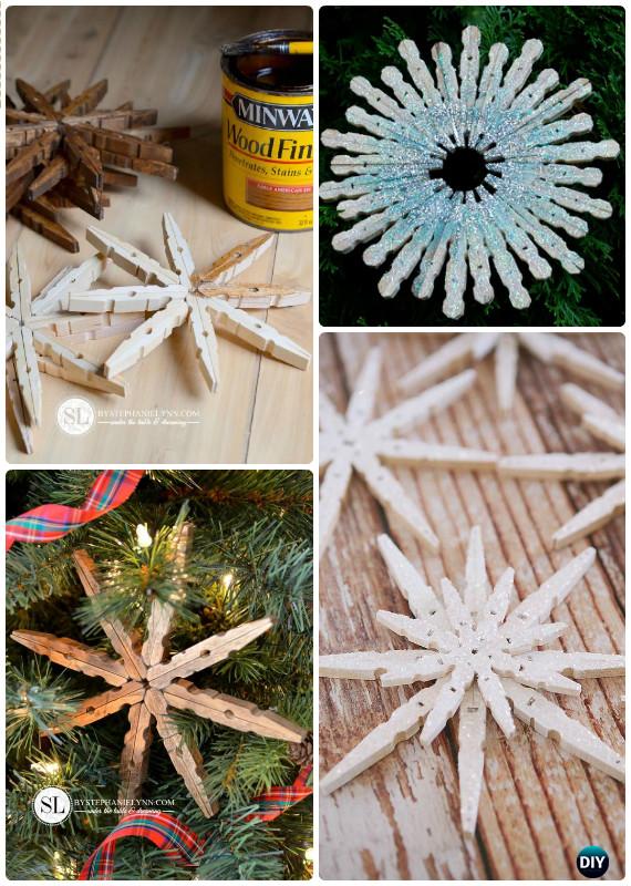 DIY Glittered Clothespin Snowflakes Instructions - DIY Snowflake Craft Ideas Projects 