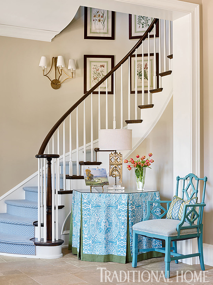 Traditional Foyer Staircase in Turquoise