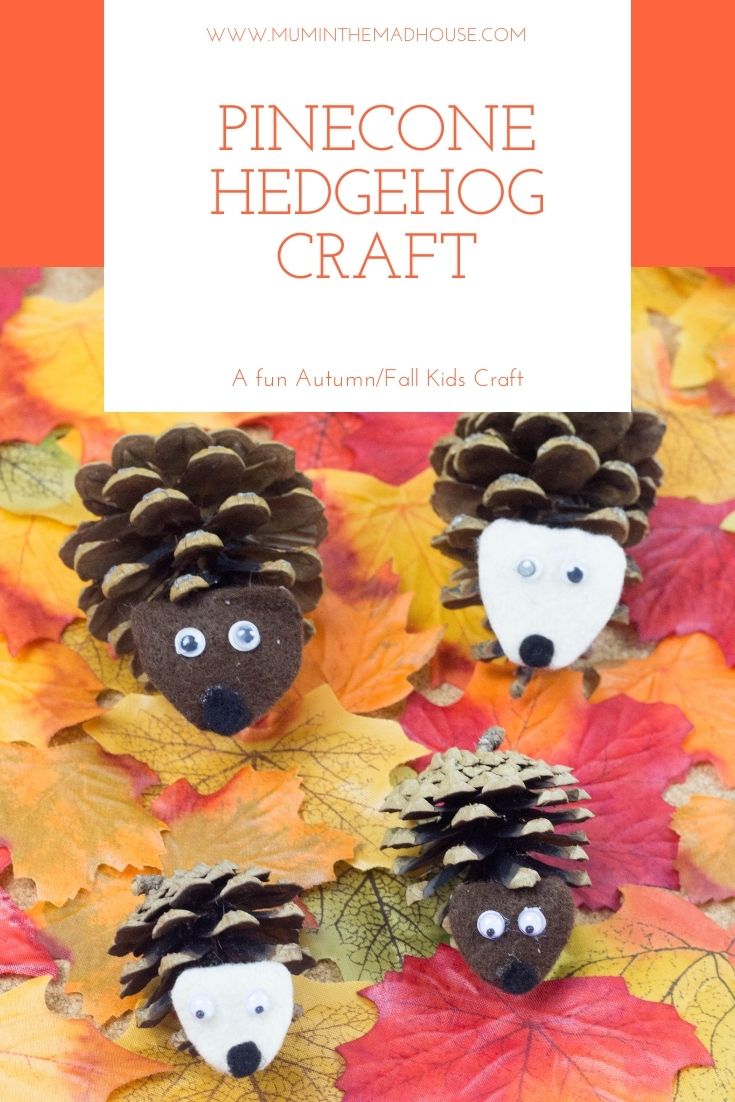 Pinecone Hedgehogs made from Autumn Treasure.  How to make a cute pinecone hedgehog family. A great nature craft for autumn and fall